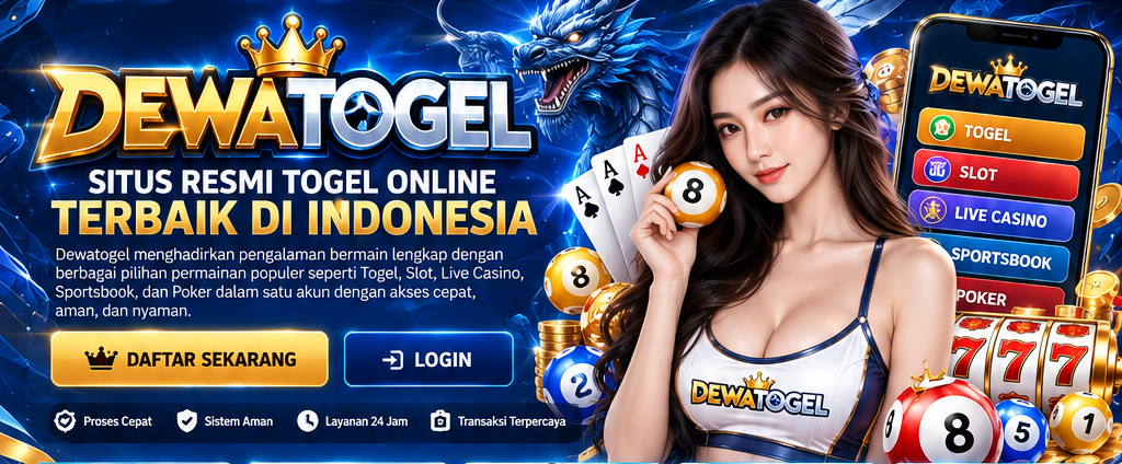 Banner DEWATOGEL bernuansa biru tua dengan ilustrasi permainan