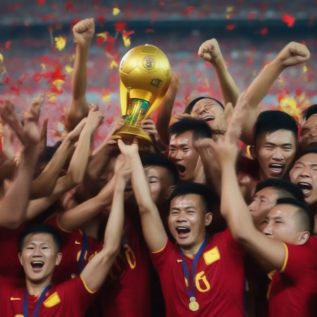 Hình ảnh đội tuyển Việt Nam nâng cao chiếc cúp vô địch AFF Cup 2018