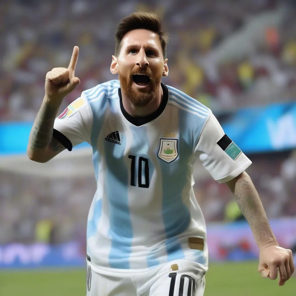 Lionel Messi celebrates scoring a goal against Qatar in the World Cup