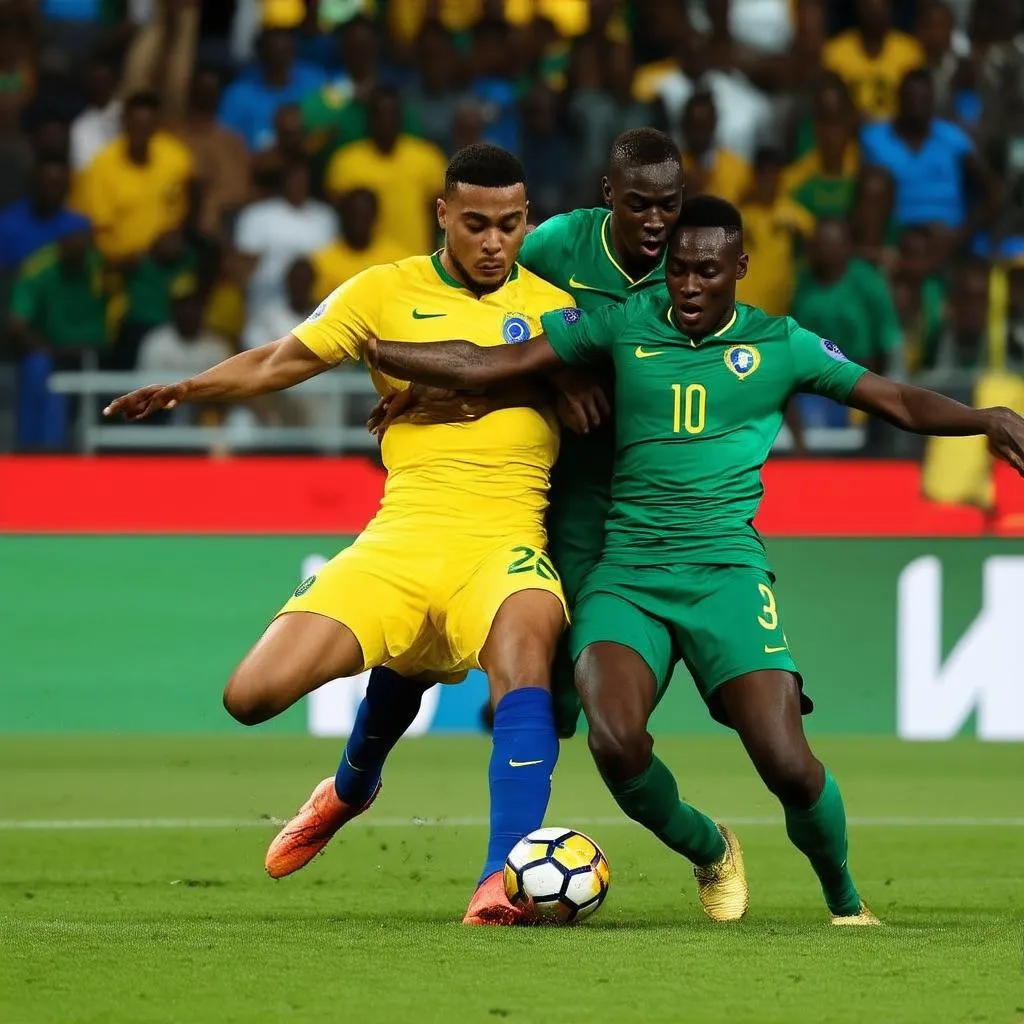 Cầu thủ Brazil và Senegal tranh bóng quyết liệt