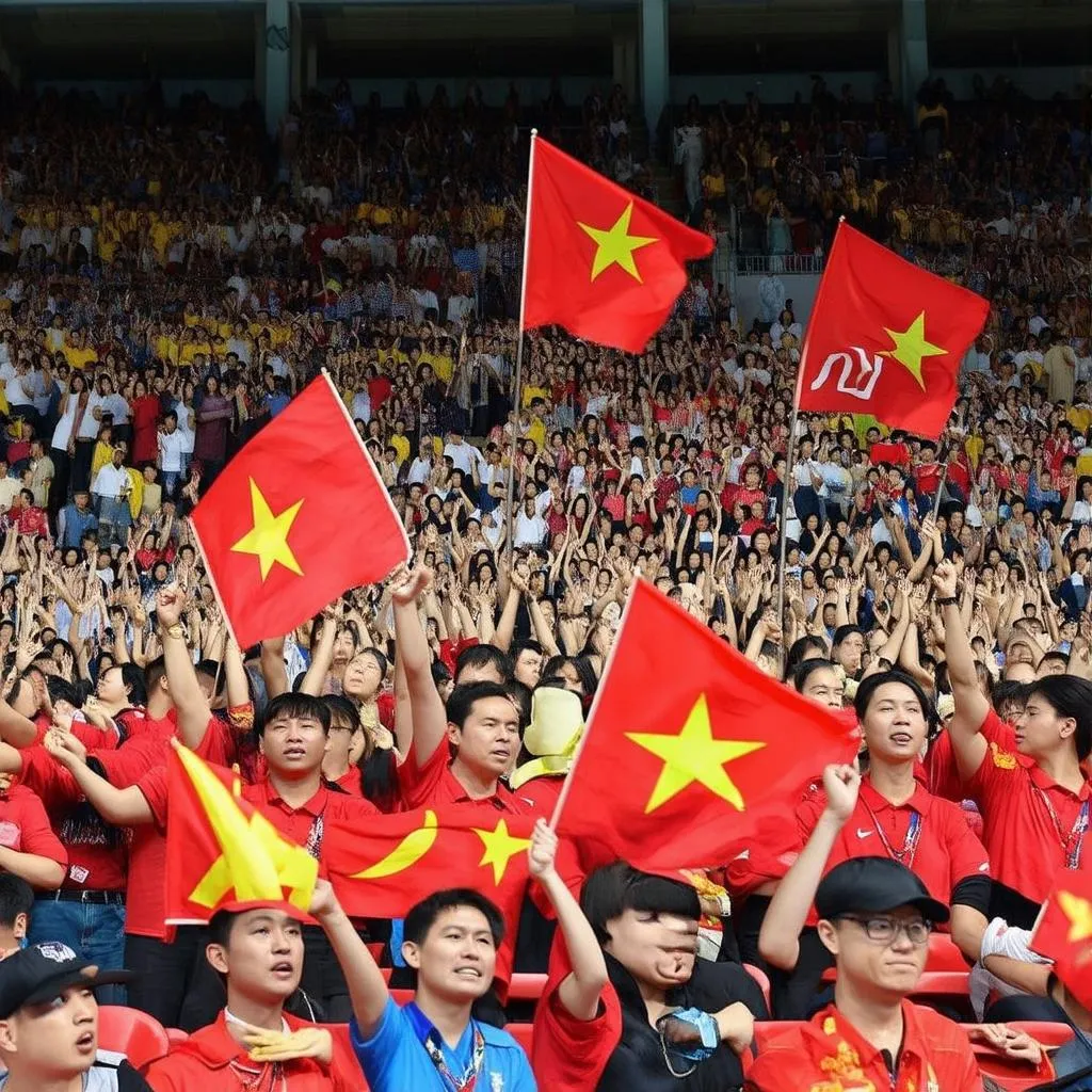 Cán bộ, công nhân viên chức cổ vũ bóng đá Sea Games 32