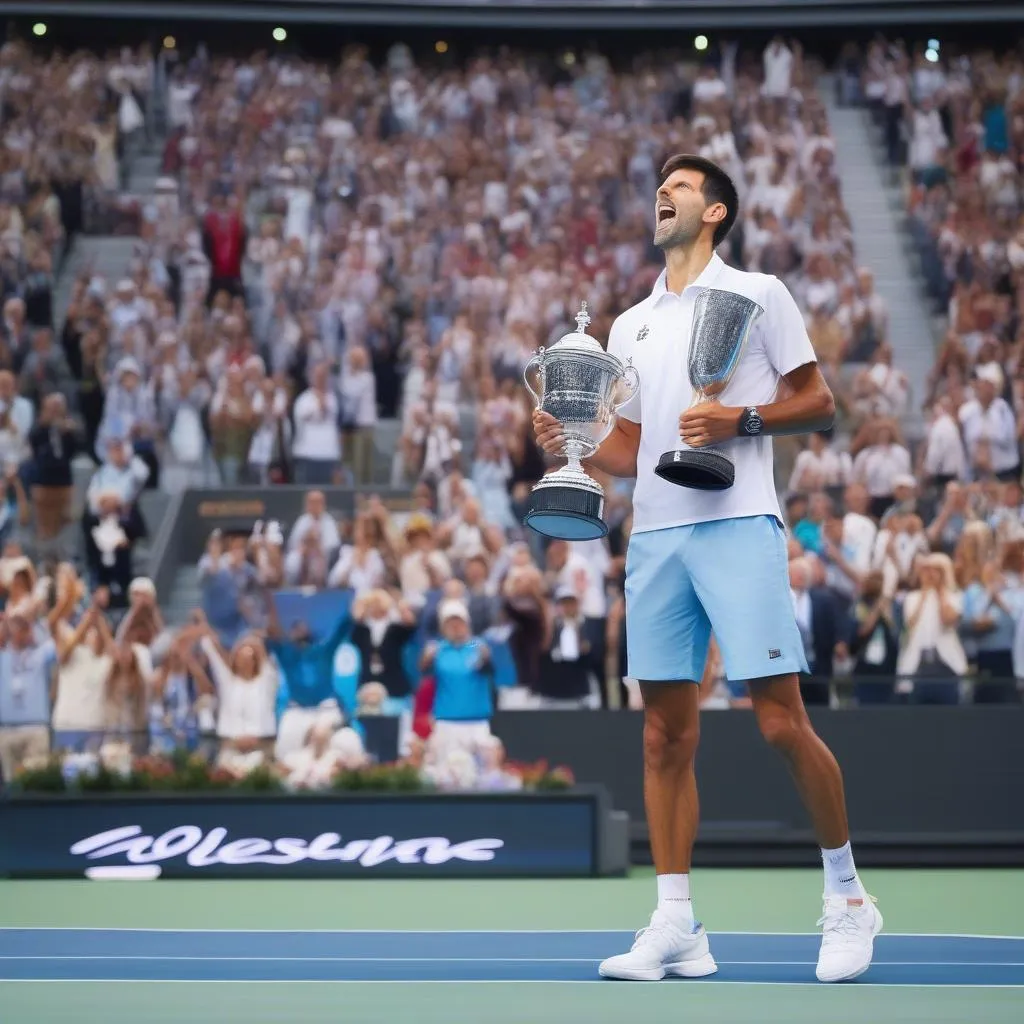 Novak Djokovic celebrates his victory at the 2021 Australian Open