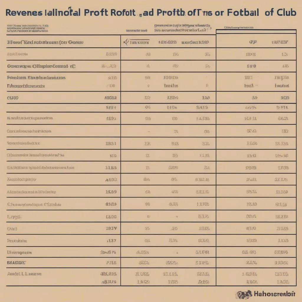 Bảng biểu thể hiện sự tương quan giữa doanh thu và lợi nhuận của các câu lạc bộ bóng đá
