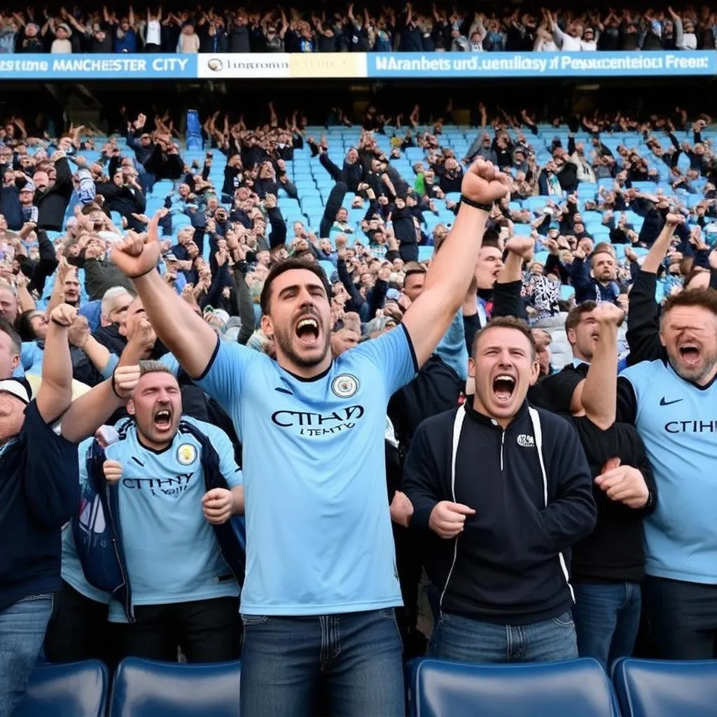 Cổ động viên Manchester City cuồng nhiệt cổ vũ