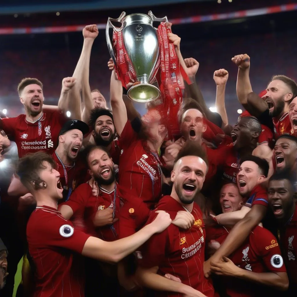 Liverpool celebrate winning the UEFA Champions League trophy in 2019