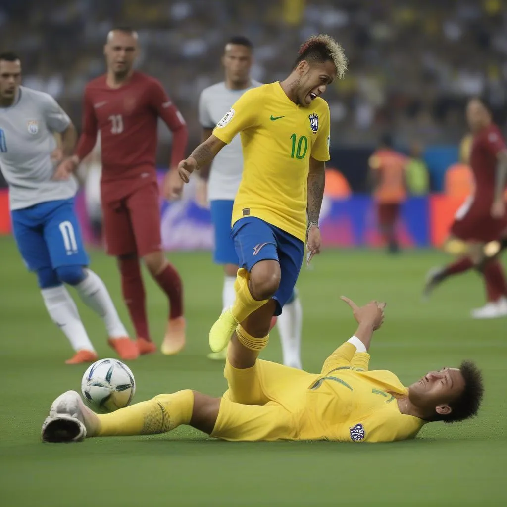 Neymar ăn vạ trên sân cỏ