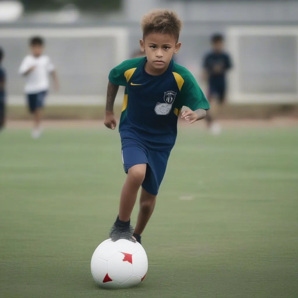 Neymar Fils tập luyện bóng đá