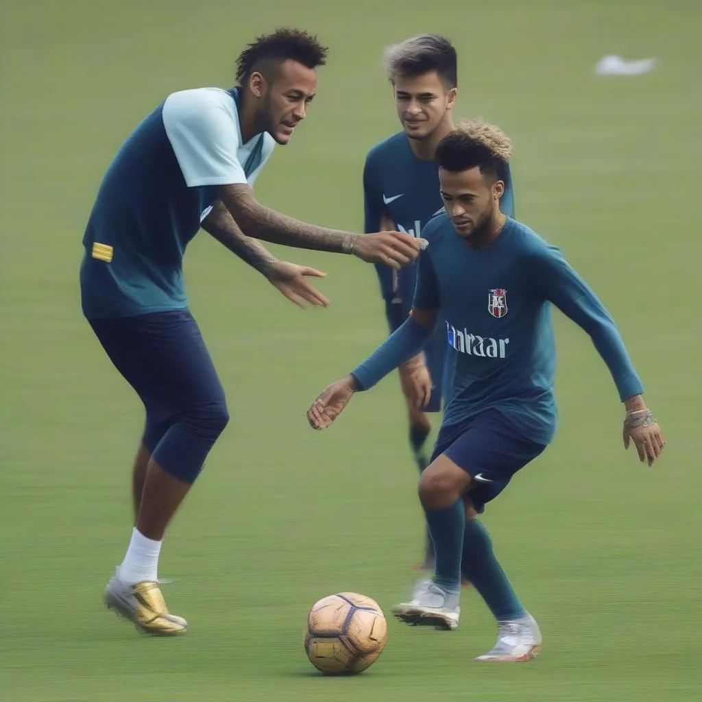 Neymar và David Luca thi đấu trên sân cỏ