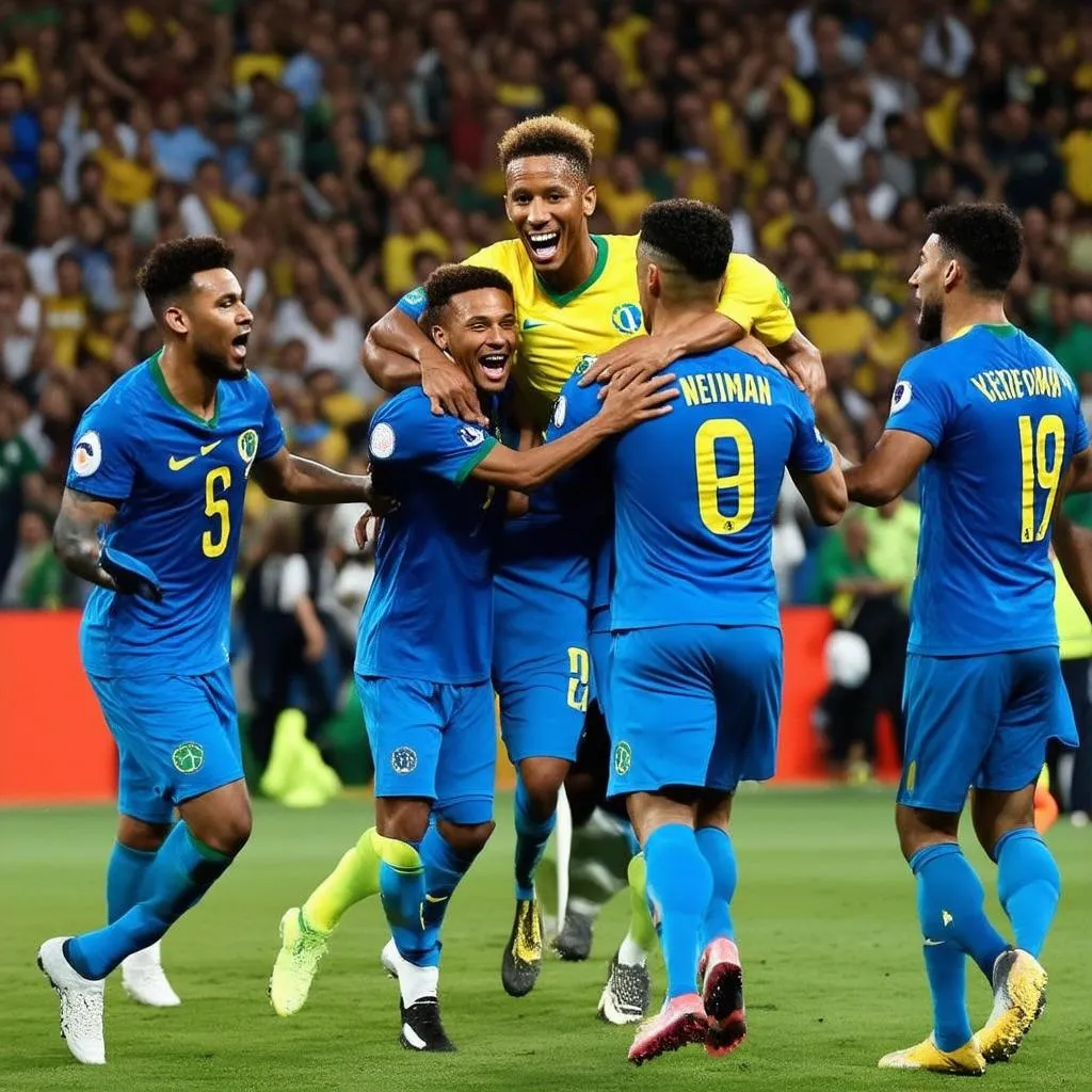 Neymar và đồng đội Brazil