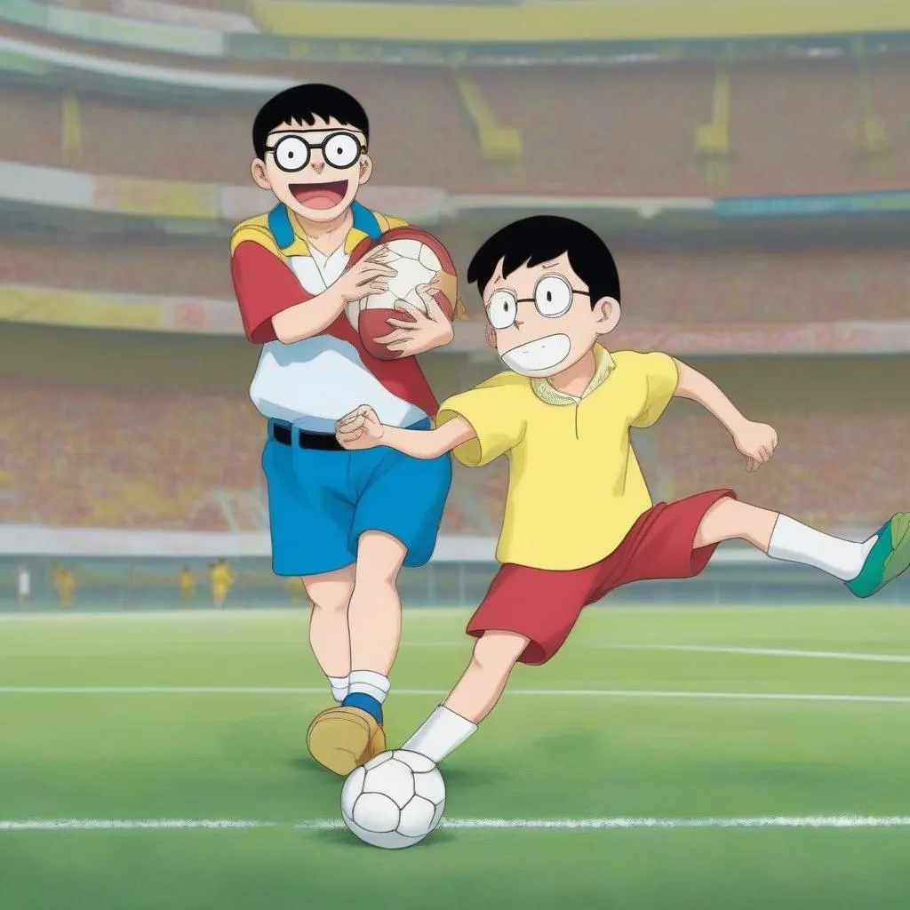 Nobita thi đấu bóng đá