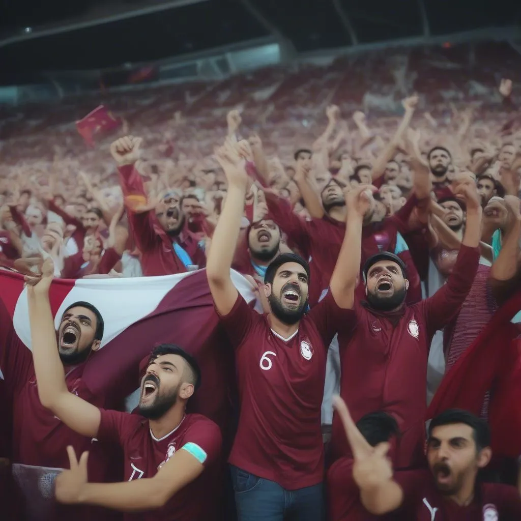 Excited fans cheering for Qatar in the World Cup