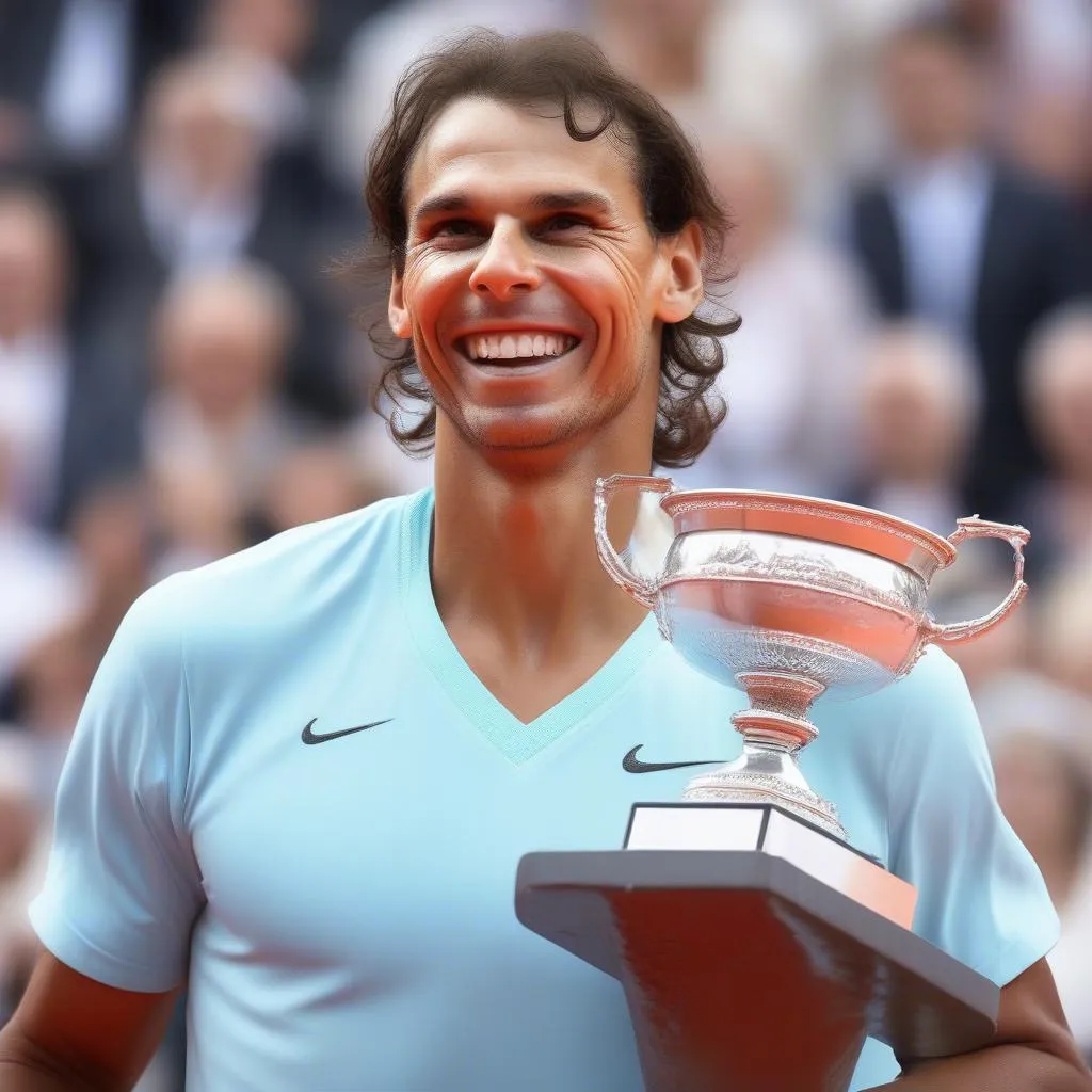 Rafael Nadal celebrating his victory at Roland Garros 2019