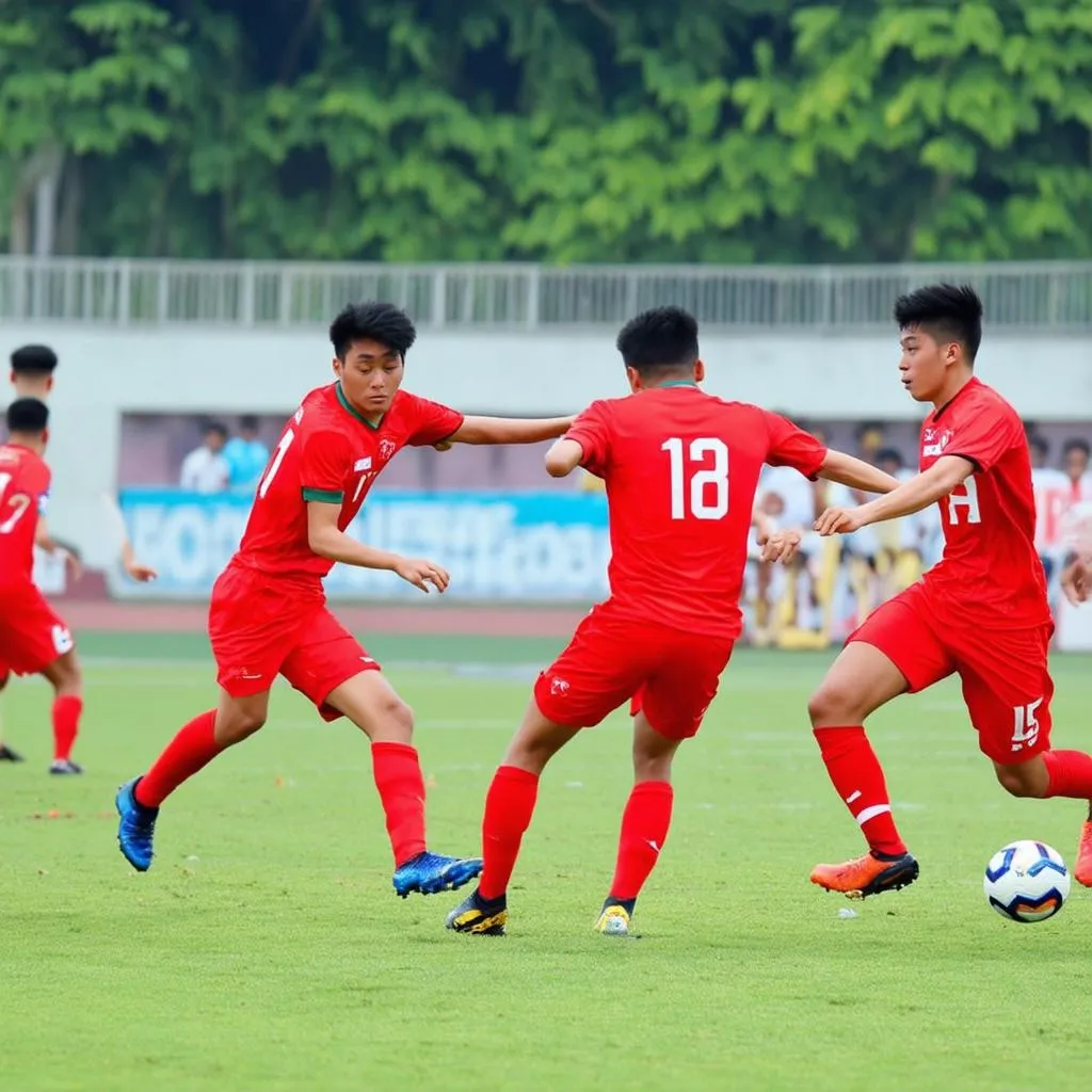 Cầu thủ U19 Việt Nam trên sân cỏ