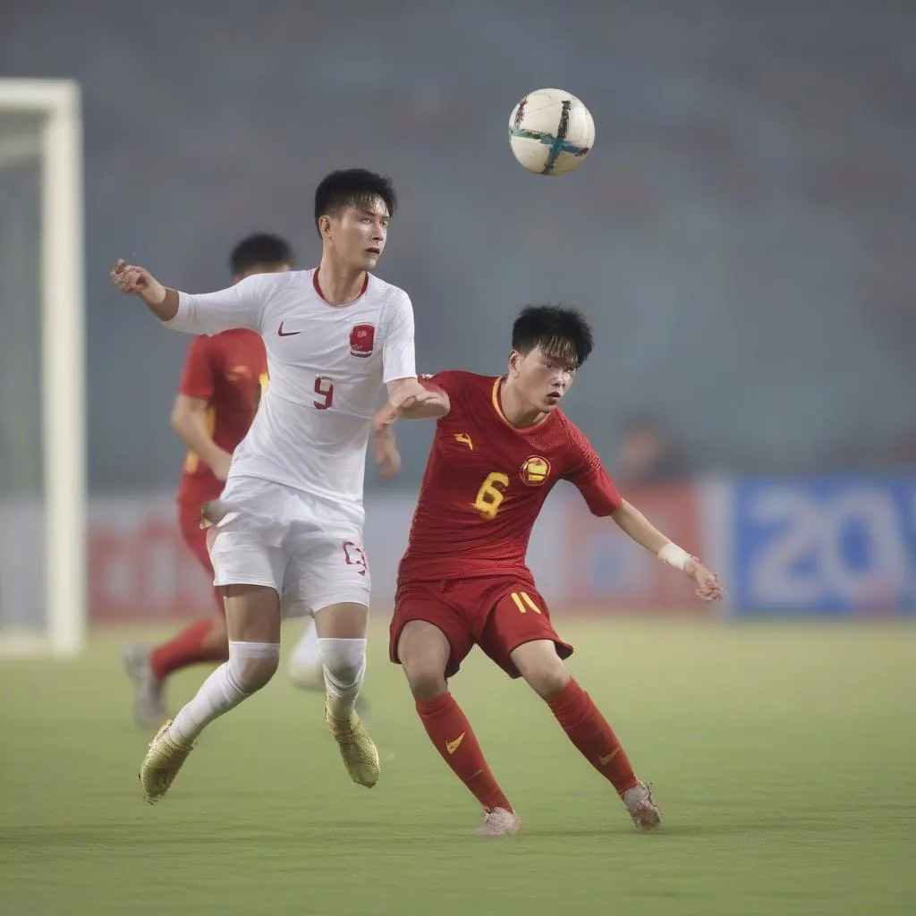 Hình ảnh U23 Việt Nam thi đấu trong trận đấu với U23 Hàn Quốc tại giải U23 châu Á