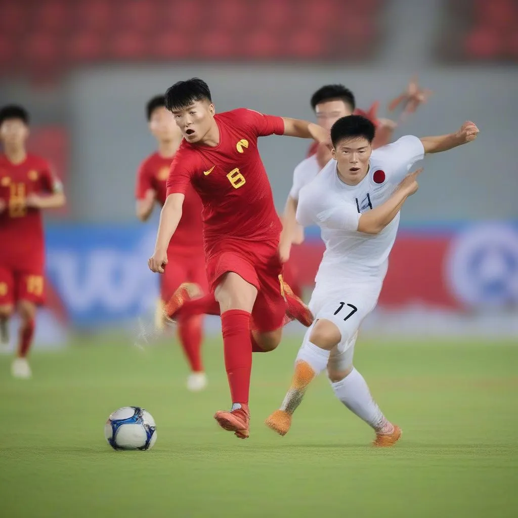 Hình ảnh U23 Việt Nam và U23 Hàn Quốc thi đấu đầy kịch tính