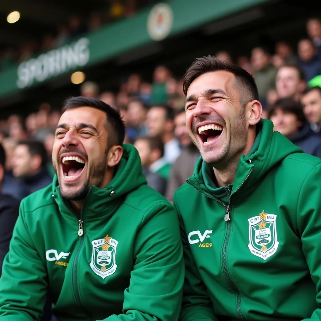 Cổ động viên Sporting Lisbon cười sảng khoái trên khán đài