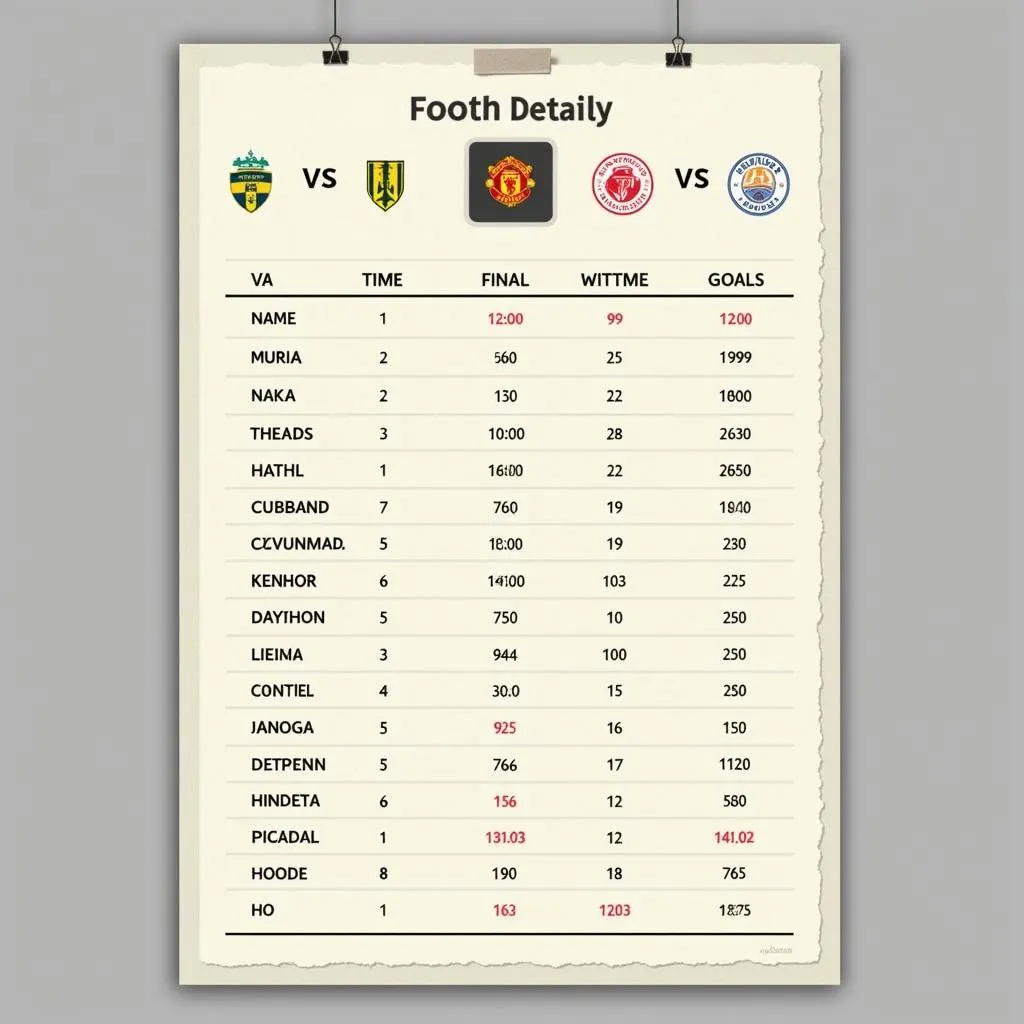 Result sheet of a football match