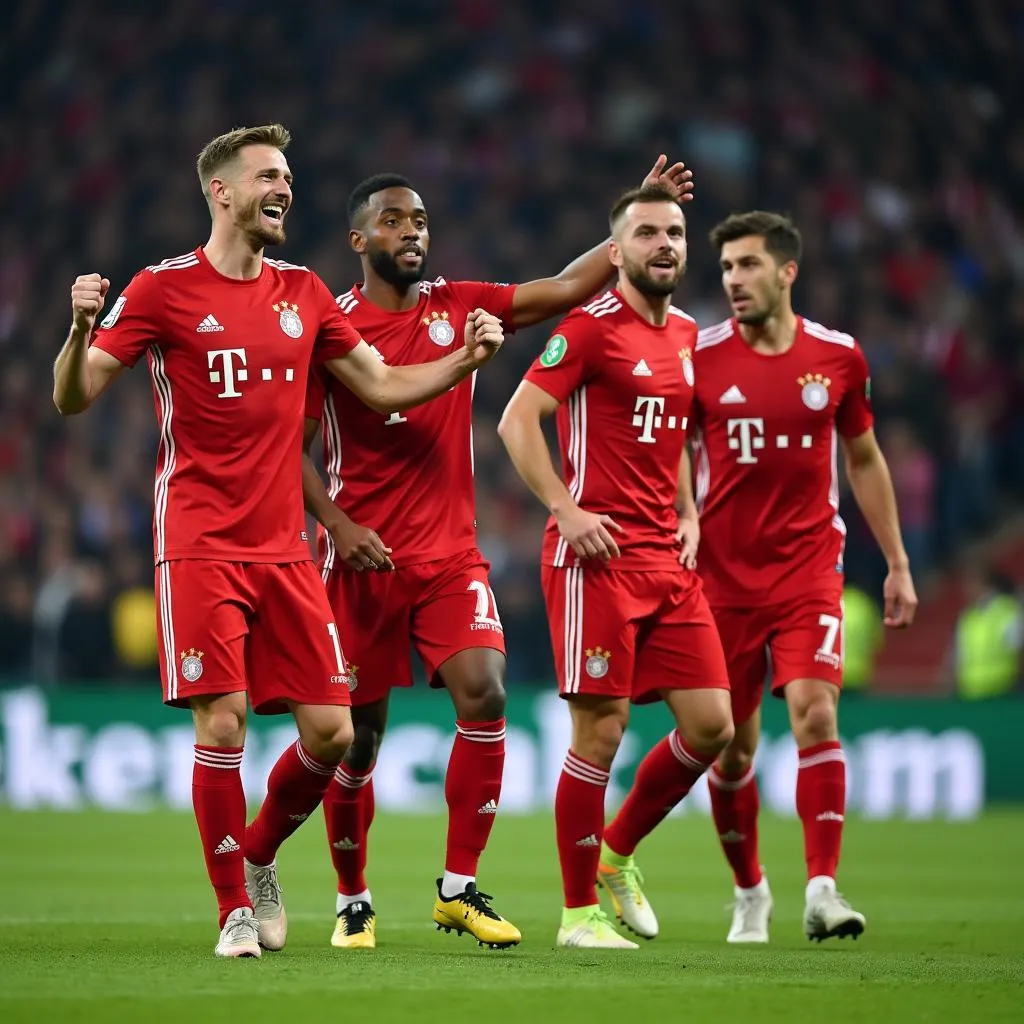 Cầu thủ Benfica ăn mừng bàn thắng vào lưới Bayern Munich