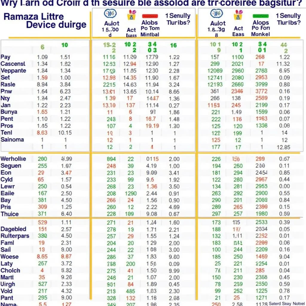 Statistical chart of lottery results