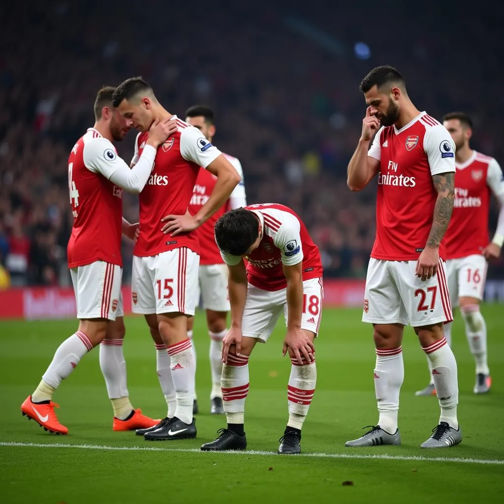 Các cầu thủ Arsenal thất vọng sau trận thua