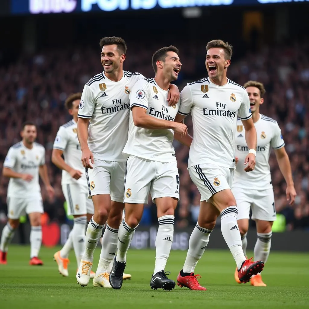 Cầu thủ Real Madrid ăn mừng bàn thắng