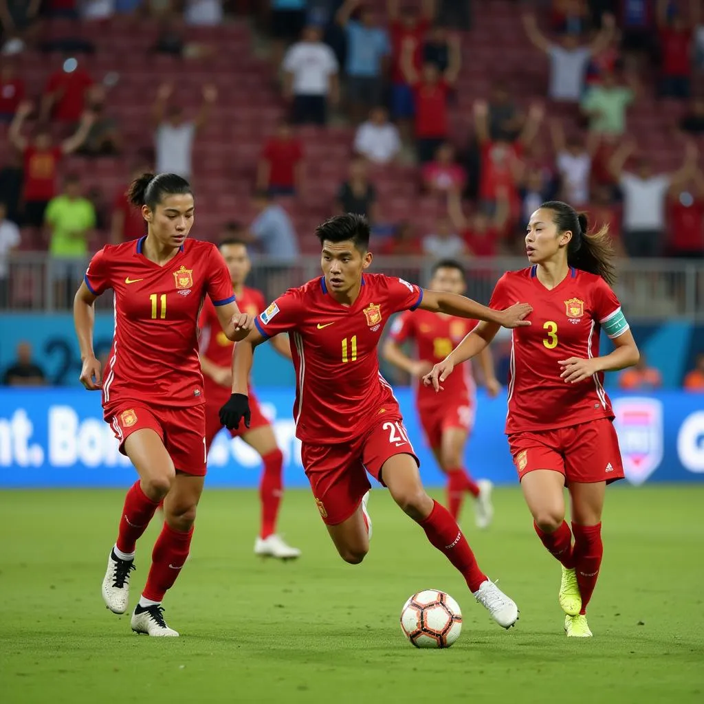 Vietnamese players in action at the AFC U23 Championship