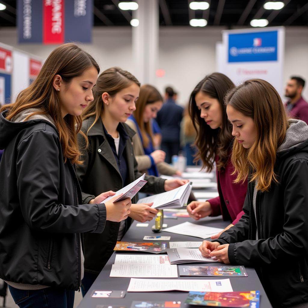 Students attending a university fair to explore different options