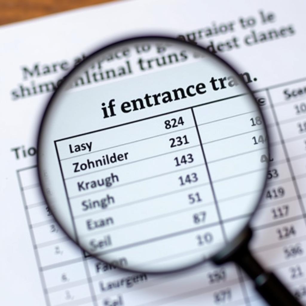 University entrance exam score chart with magnifying glass