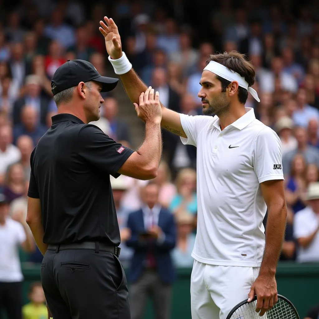 Federer đánh bóng vào mặt trọng tài