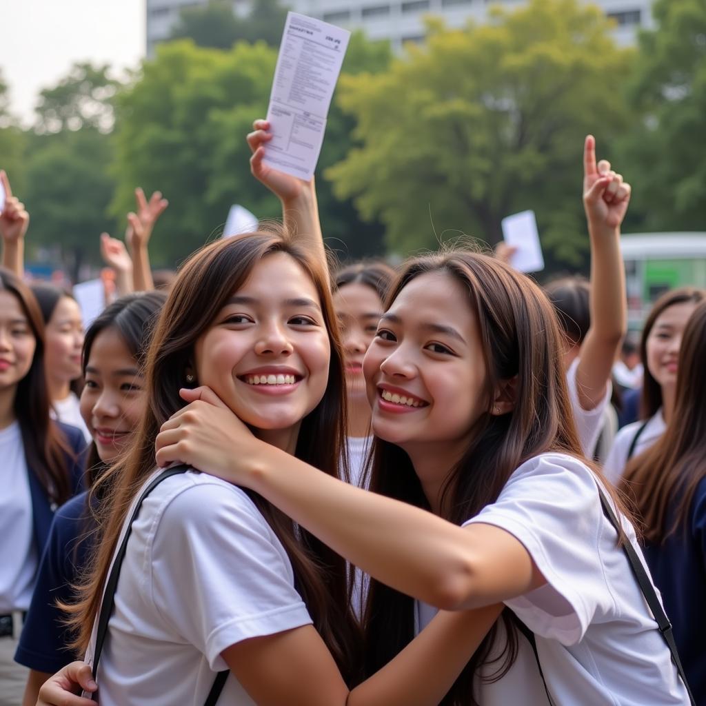 Students celebrating their success