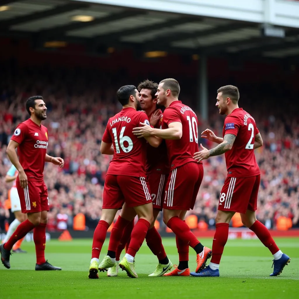 Liverpool ăn mừng bàn thắng tại Anfield