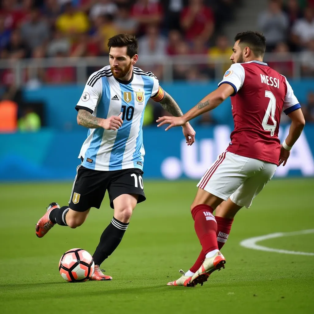 Messi ghi bàn cho Argentina trong trận đấu sáng nay.