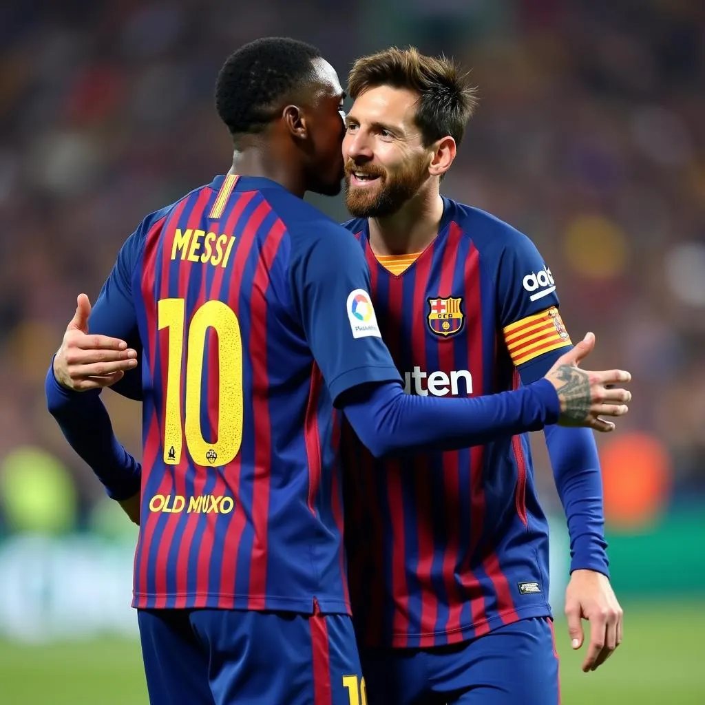 Messi và Mbappe ăn mừng bàn thắng