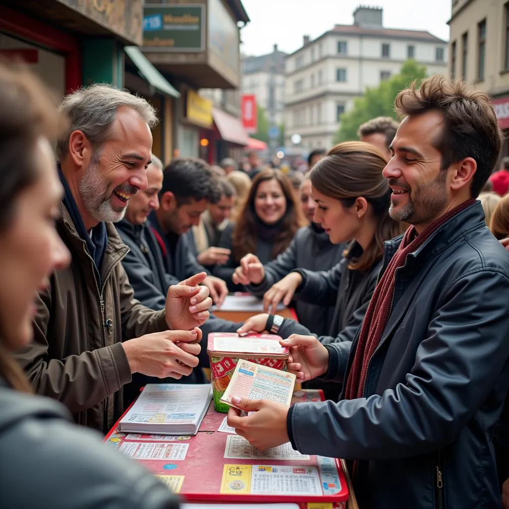 People buying lottery tickets