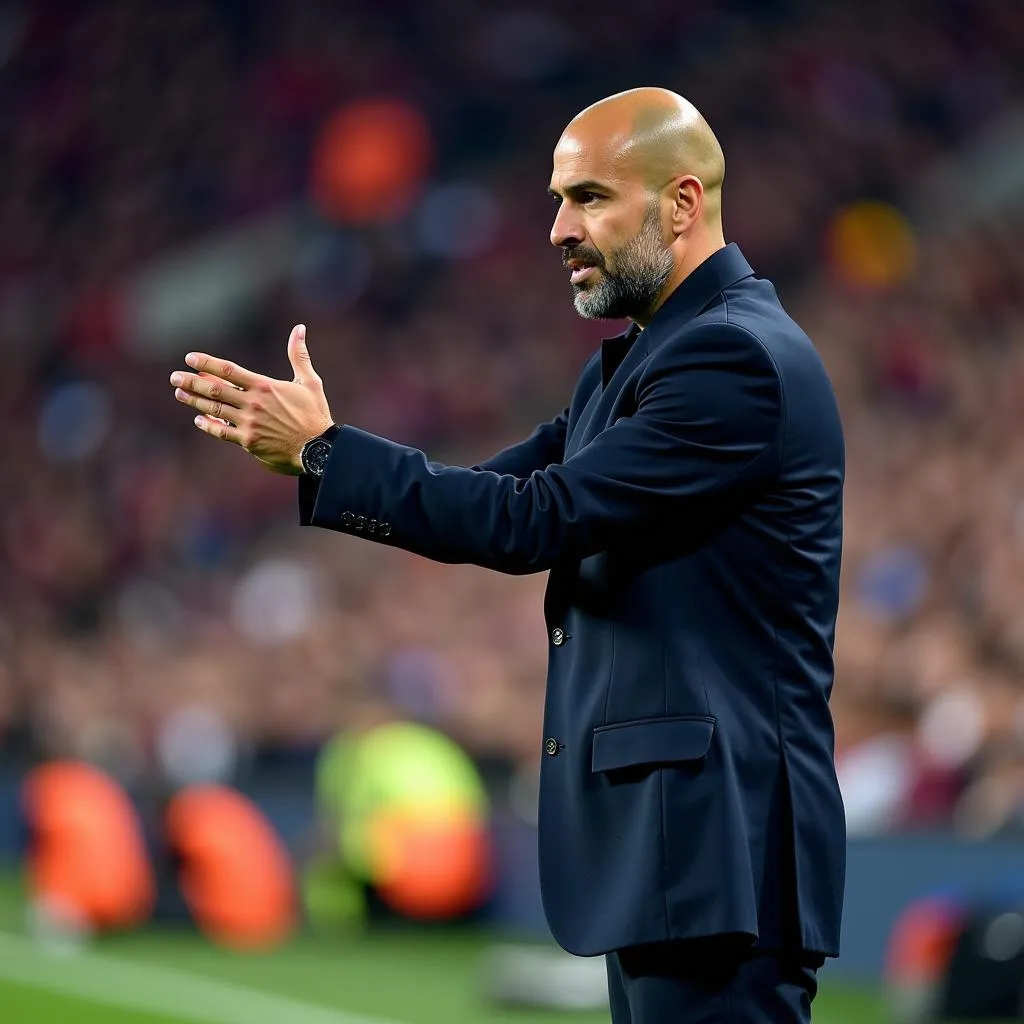 HLV Pep Guardiola đang chỉ đạo chiến thuật