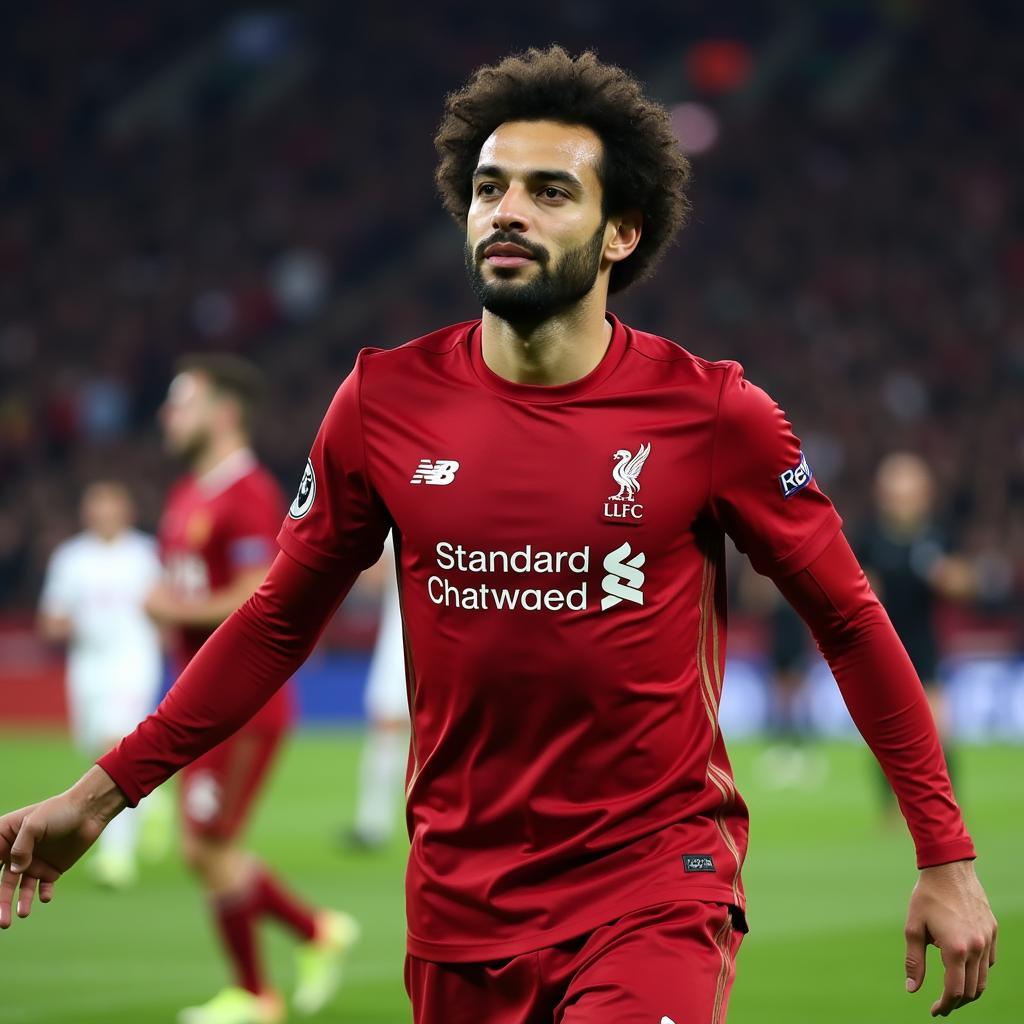 Salah ăn mừng bàn thắng vào lưới Tottenham