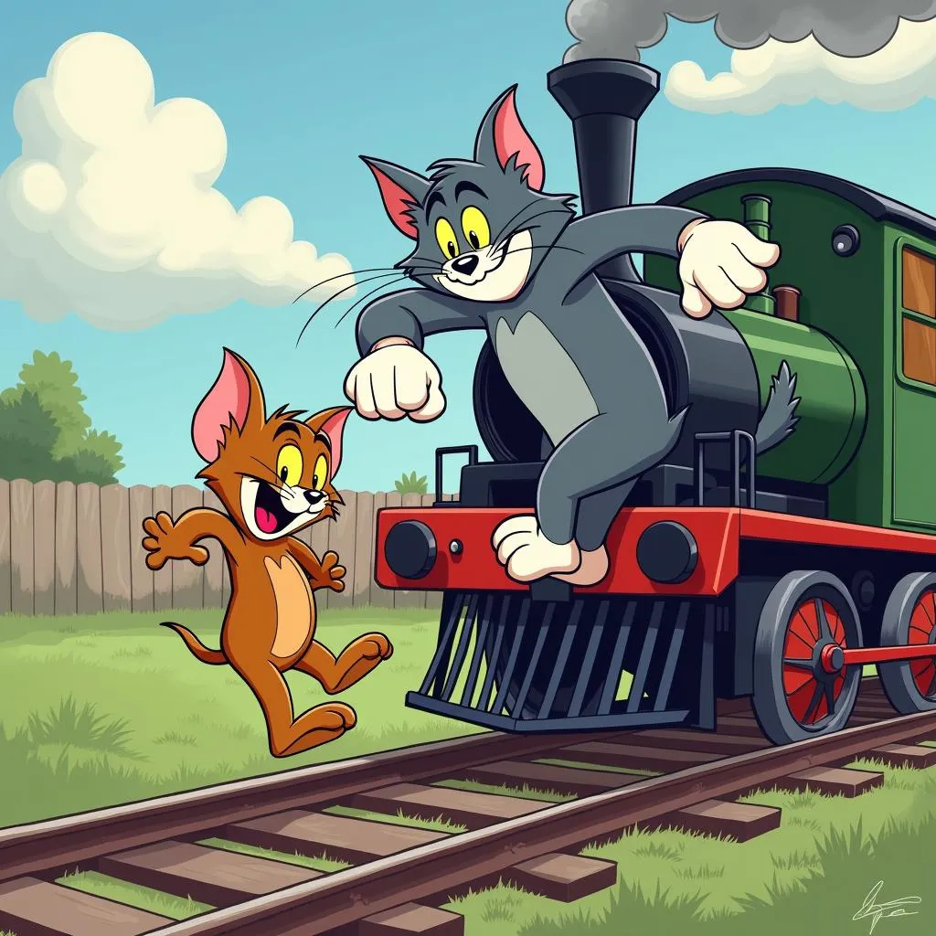 Tom bị Jerry "trêu ngươi" trên xe lửa