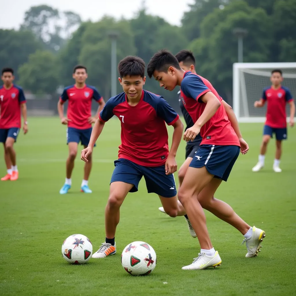 Cầu thủ U18 Thái Lan tập luyện