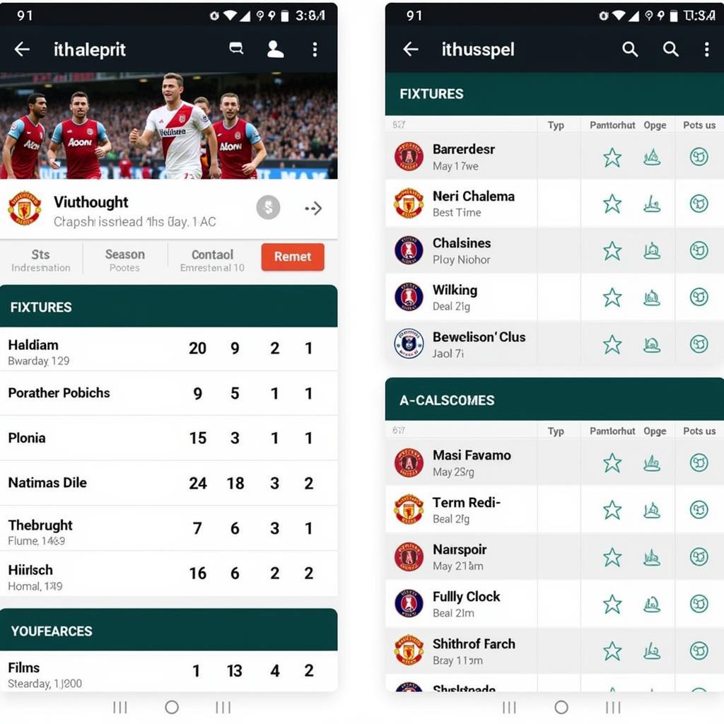 Mobile app displaying live football scores