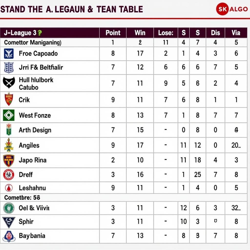 Bảng xếp hạng J-League 3 cập nhật