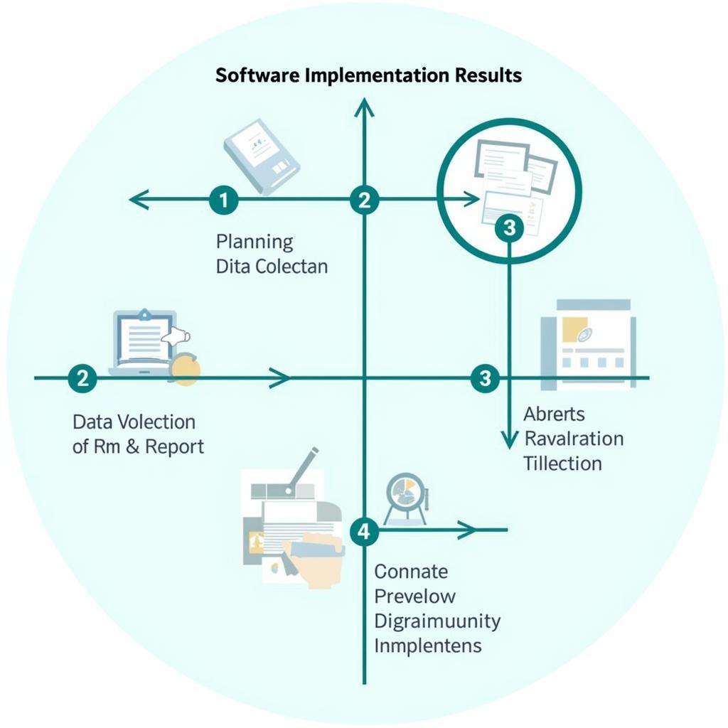 Báo cáo kết quả triển khai phần mềm hiệu quả: Hình ảnh minh họa quy trình báo cáo kết quả triển khai phần mềm, từ giai đoạn lập kế hoạch, thu thập dữ liệu, phân tích, đến báo cáo và đánh giá.