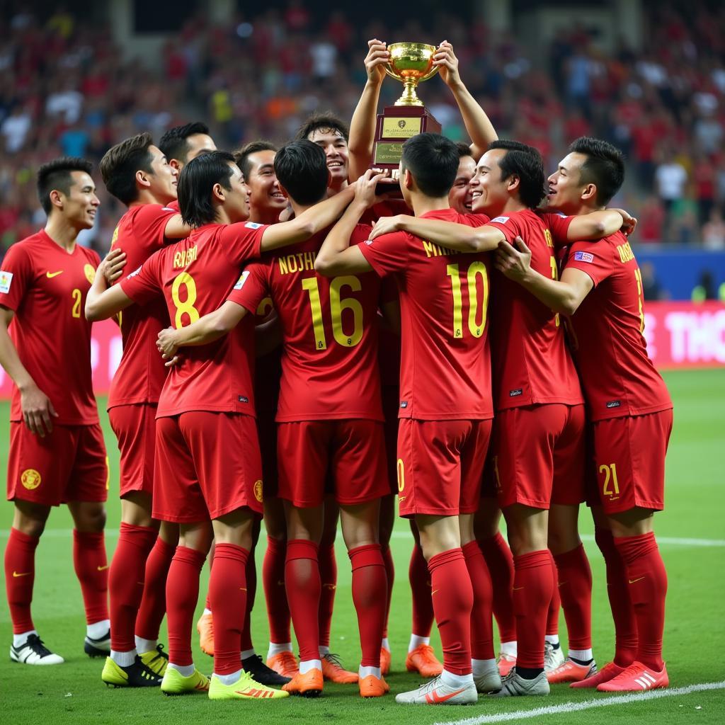 Các cầu thủ Việt Nam ăn mừng chiến thắng AFF Cup 2018