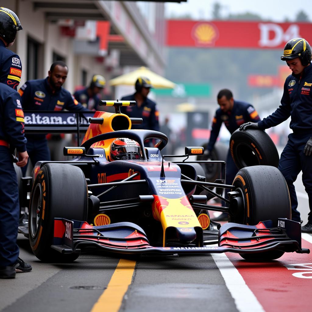 Đội đua thực hiện pit stop cho tay đua F1