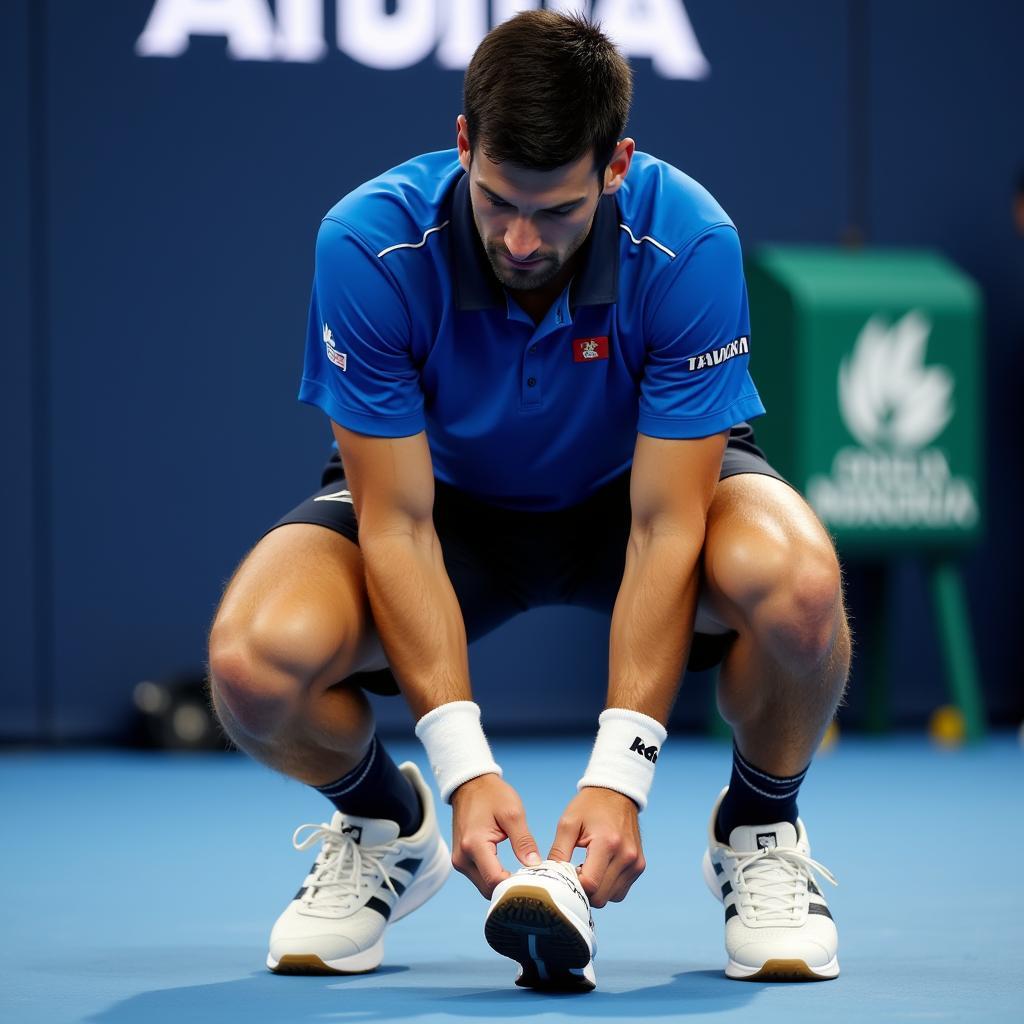 Djokovic buộc dây giày giữa trận đấu