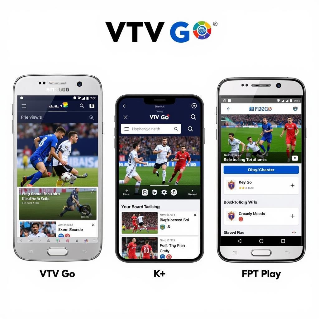 Giao diện ứng dụng xem bóng đá VTV Go, K+ và FPT Play