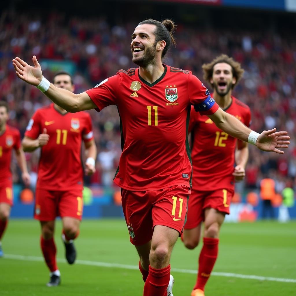 Gareth Bale ăn mừng bàn thắng tại Euro 2016