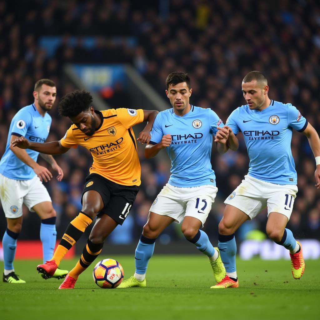 Man City tấn công Wolverhampton mãnh liệt trong trận đấu Ngoại Hạng Anh