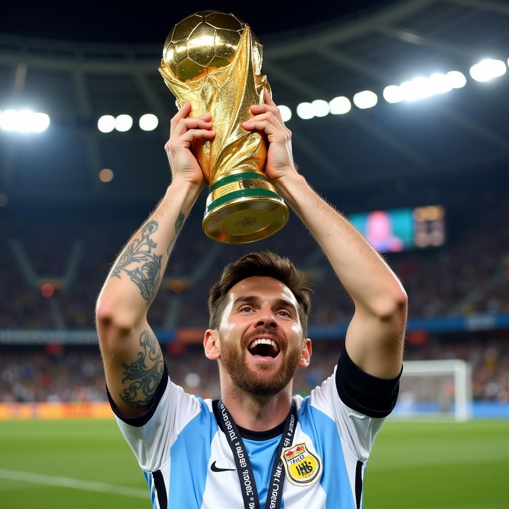 Messi nâng cao chiếc cúp vàng World Cup 2022