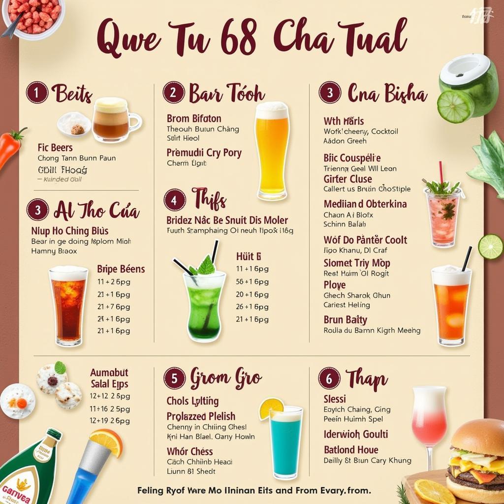 Menu đồ uống đa dạng tại Quán Tự Do 68 Thợ Nhuộm