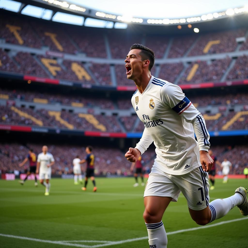 Ronaldo ăn mừng bàn thắng trong trận El Clasico